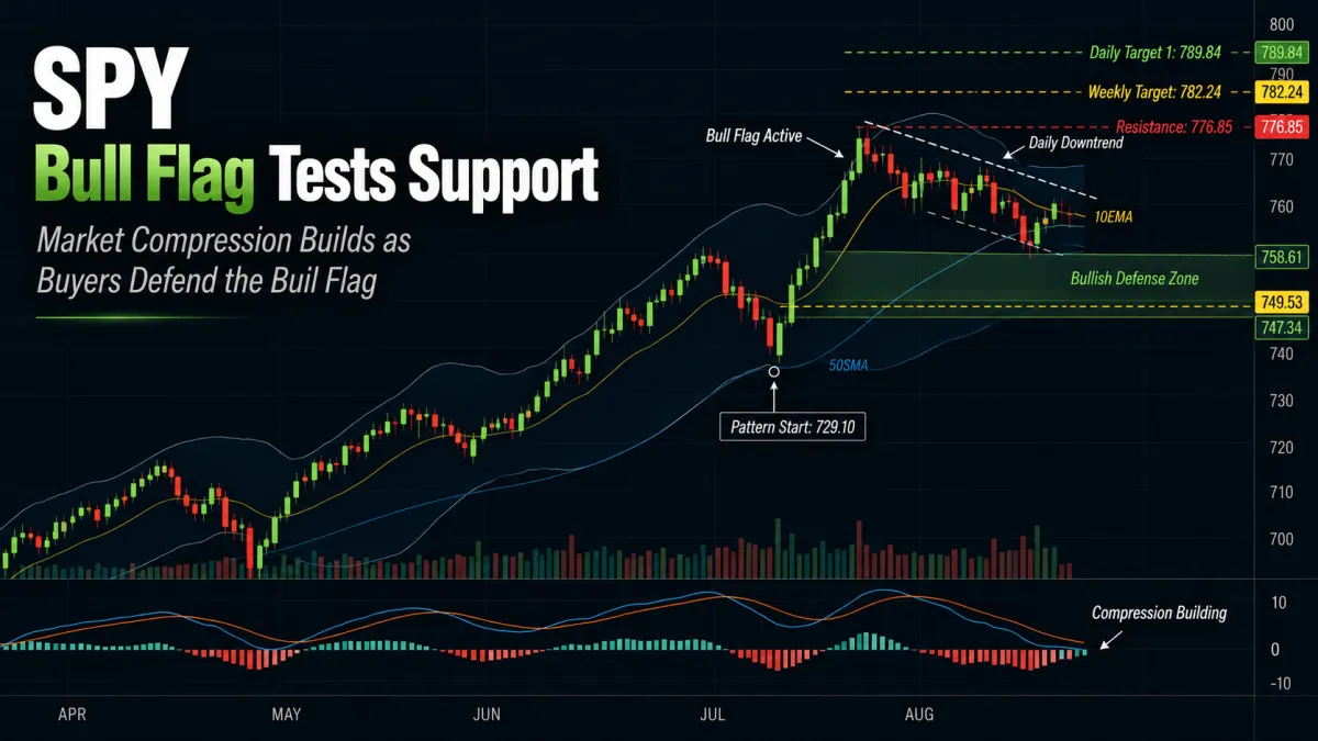 SPY Bull Flag Tests Support as Market Compression Builds