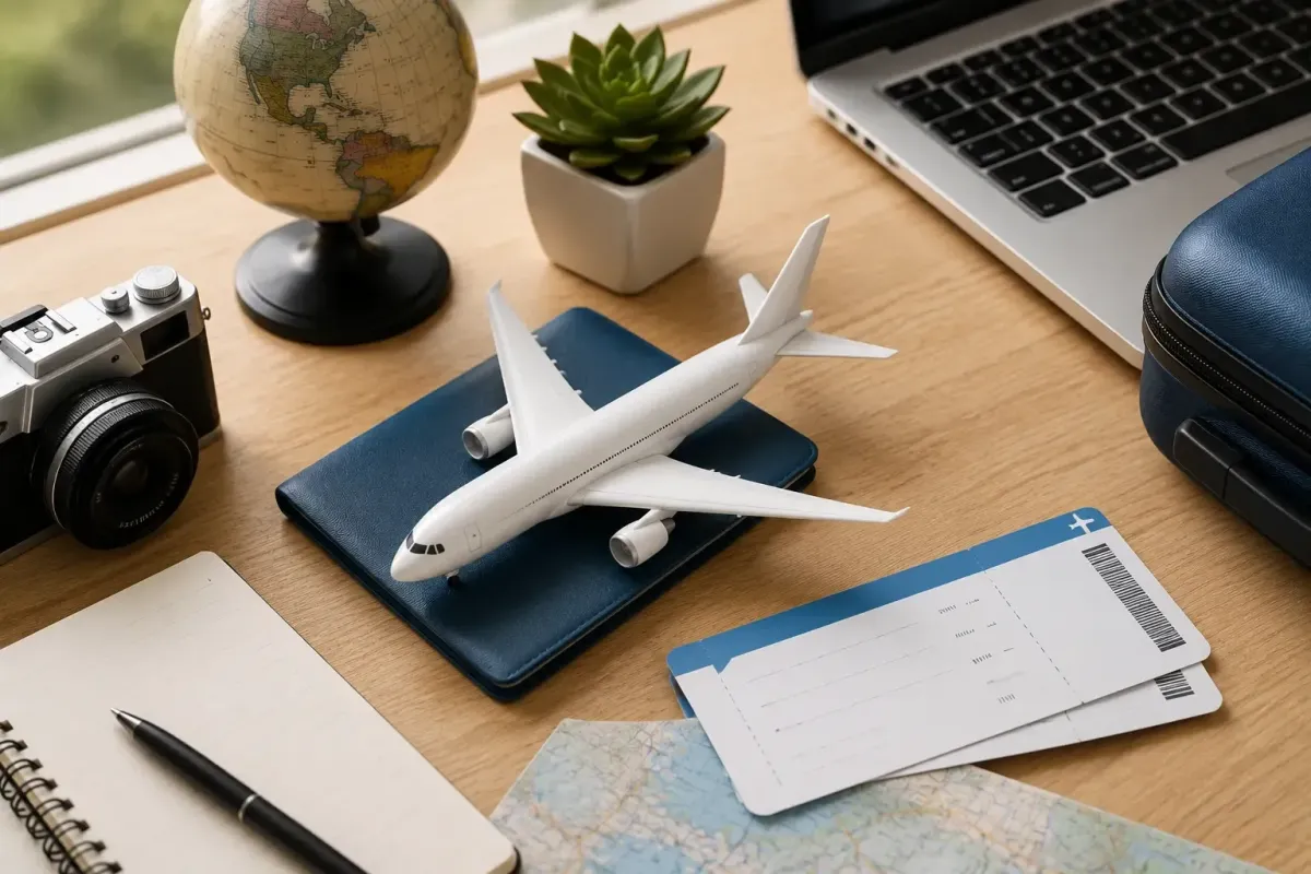 Walmart-style travel products image (no logos): luggage, packing organizers, and travel accessories