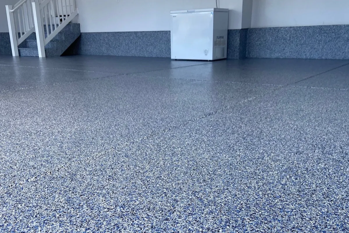 Industrial blue flake epoxy floor coating installed by Devonport Epoxy Flooring in Devonport, TAS, heavy-duty use.