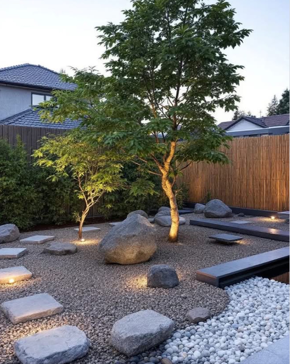 A lush green path winds through dense foliage.