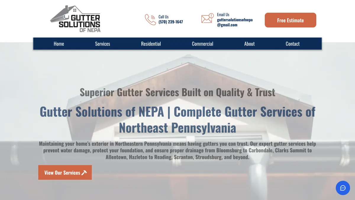 Gutter Solutions of NEPA sister company official landing page offering the best rain gutter services