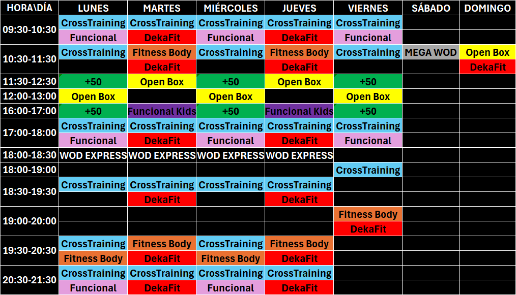 tabla con horario de clases del centro