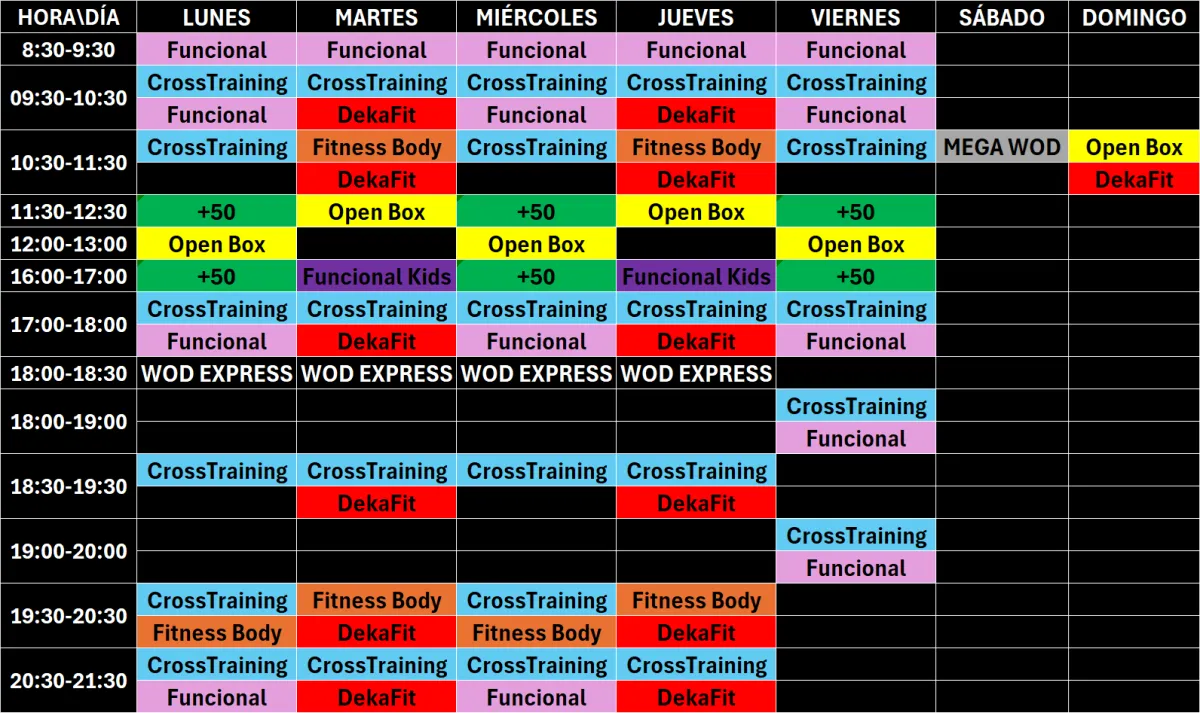 tabla con horario de clases del centro