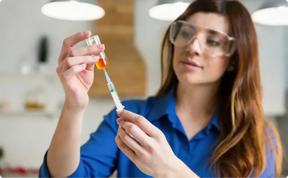 Female practitioner preparing a vitamin injection.