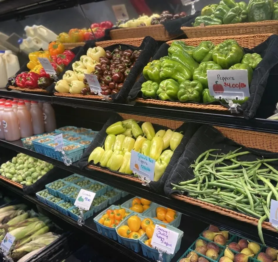 Array of fresh produce on store shelves