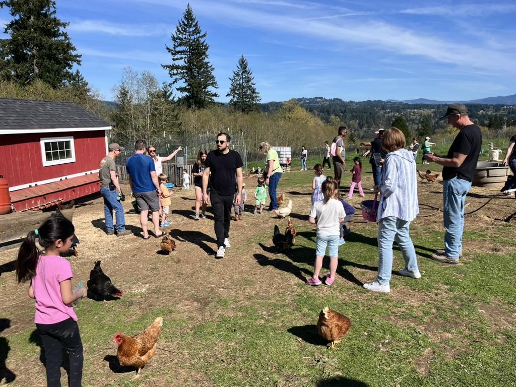 Group of people in the chicken pe 