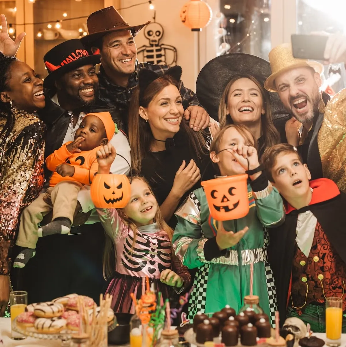 Group of people at  costume party.