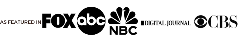 As featured in: CBS News, Digital Journal, NBC, ABC, and FOX logos on a white background.
