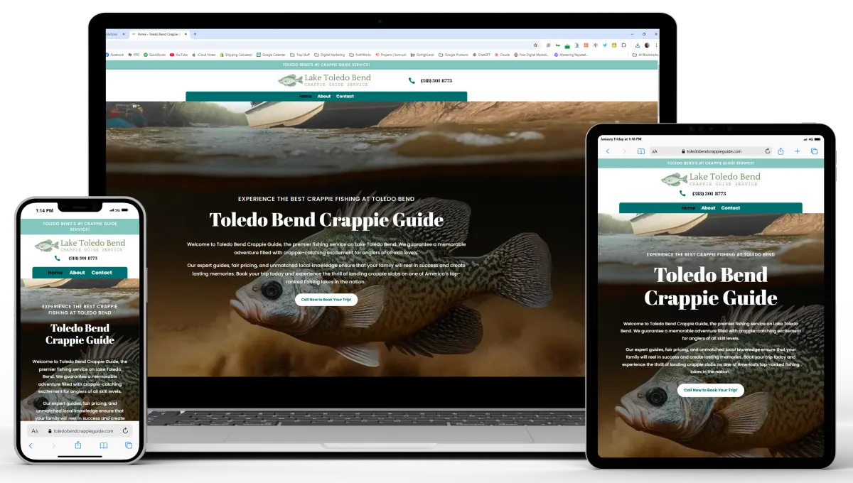 Image of website, tablet, and phone versions of Fishing Charter Marketing Websites.
