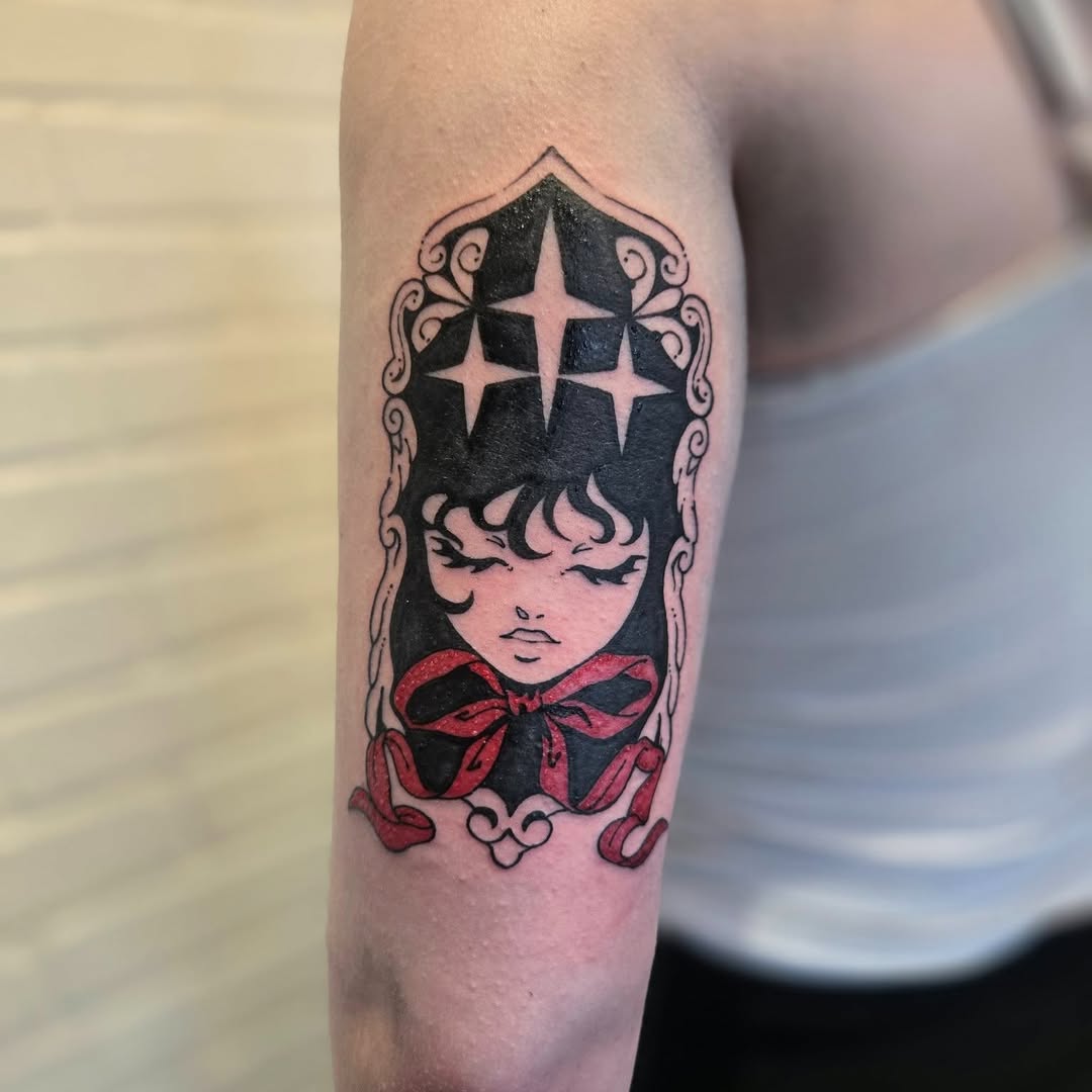 person with tattoo on right arm