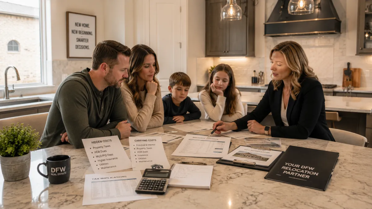 A tactical Pointman breakdown of the hidden monthly costs in DFW's fast-growing suburbs — PID, MUD, tax escalation, insurance, HOA layers, and the year-2 buy-down cliff.