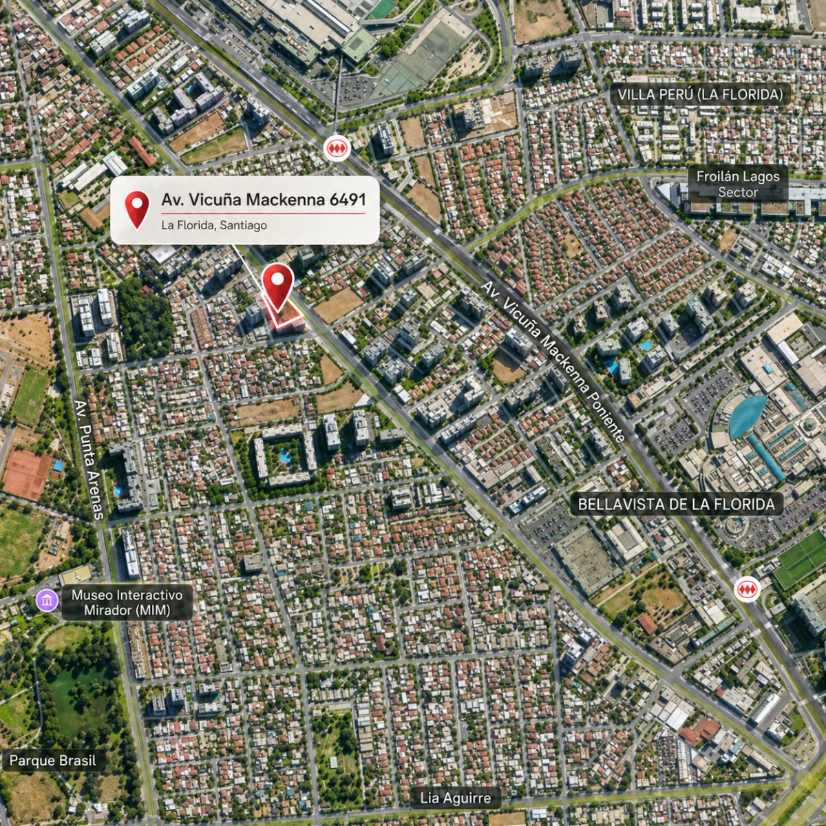 Mapa referencial y entorno de Av. Vicuña Mackenna Pte. en La Florida