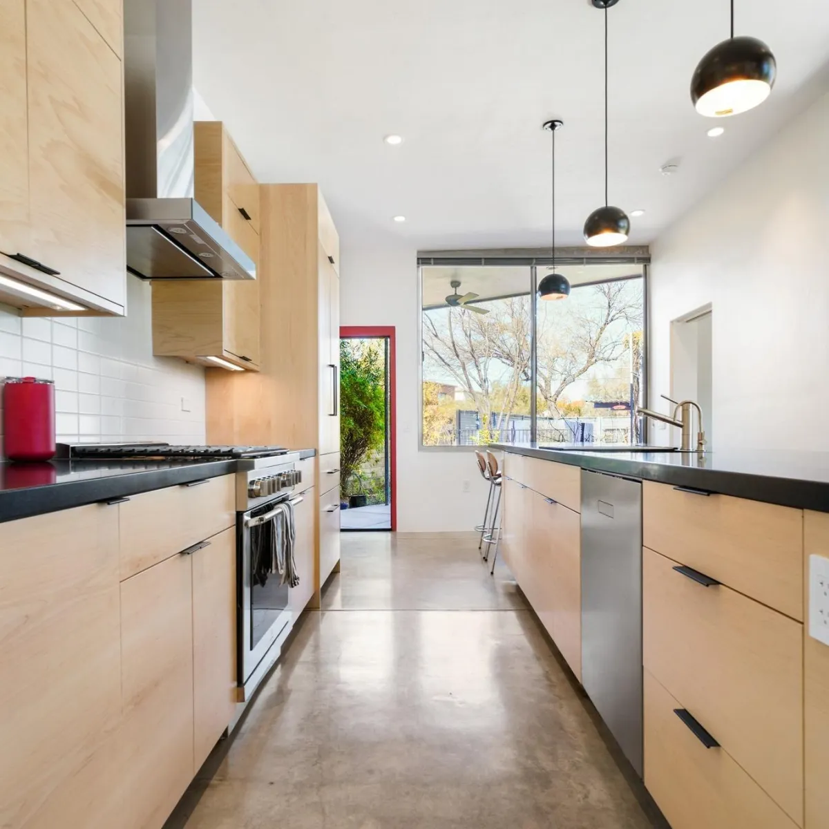 brown kitchen cabinet with kitchen island