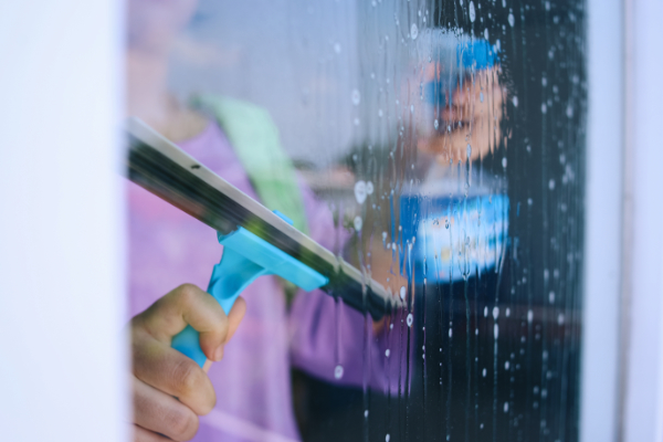 Close up of woman cleaning window in Prebbeton Christchurch