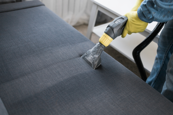 Close up of a grey sofa being upholstery cleaned - Lincoln NZ