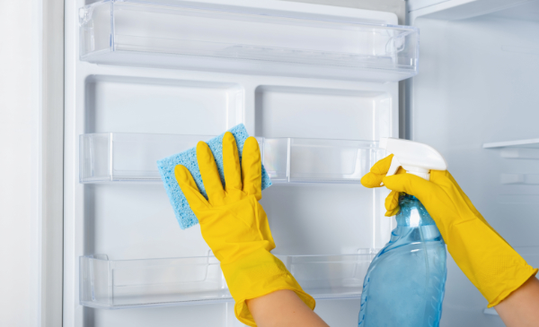Close up of cleaner cleaning a refrigerator in Prebbleton