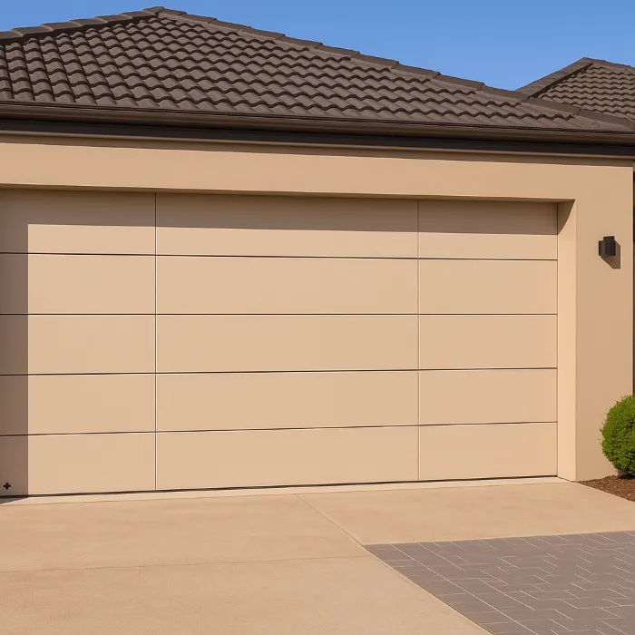 A custom styled garage door on a new home