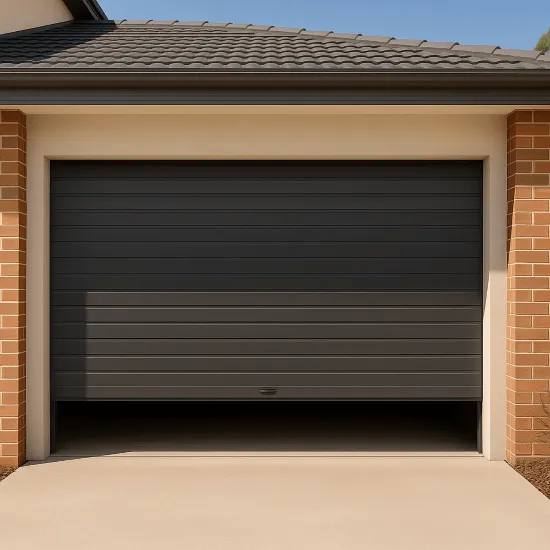 a roller door on a brick single garage 