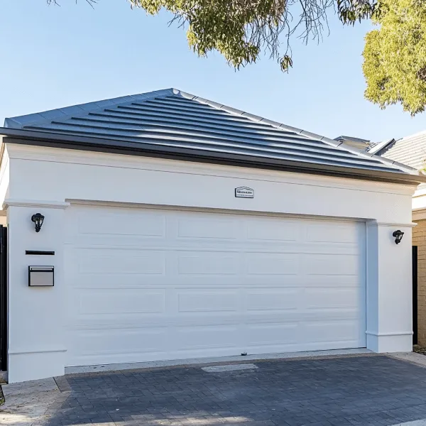 A custom styled garage door on a new home