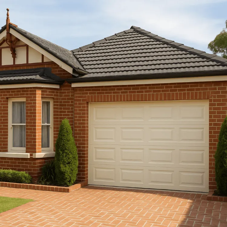 A custom styled garage door on a new home