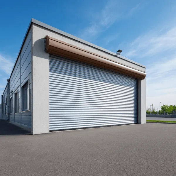 A image of a commercial style roller door on a commercial or industrial building 
