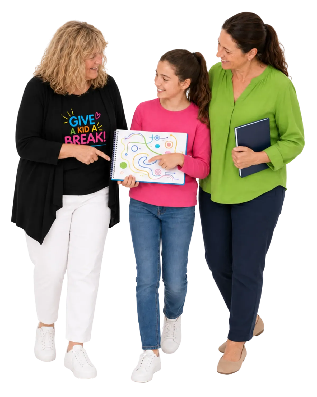 Lozz Kennedy, a homeschooling parent and her daughter discussing a colourful visual learning map together.