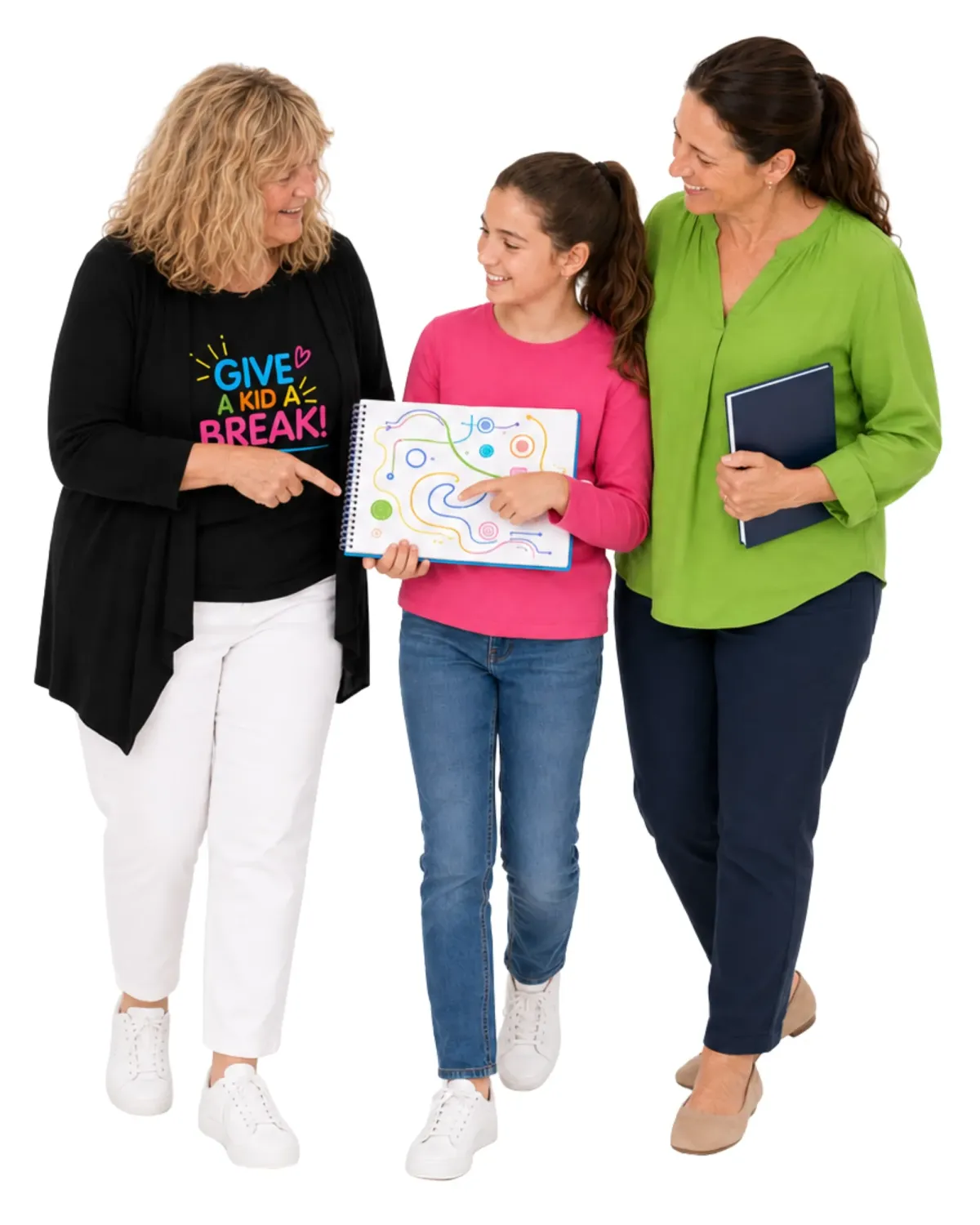 Lozz Kennedy, a homeschooling parent and her daughter discussing a colourful visual learning map together.