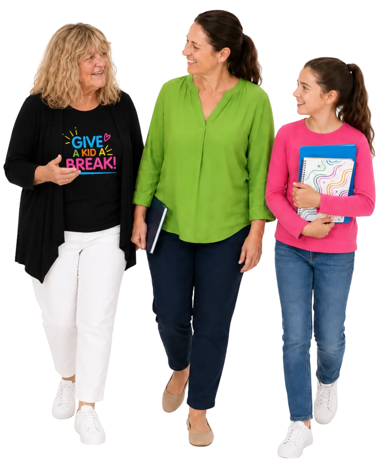 Lozz Kennedy walking and talking with a homeschooling parent and her daughter about confident, connected learning support.