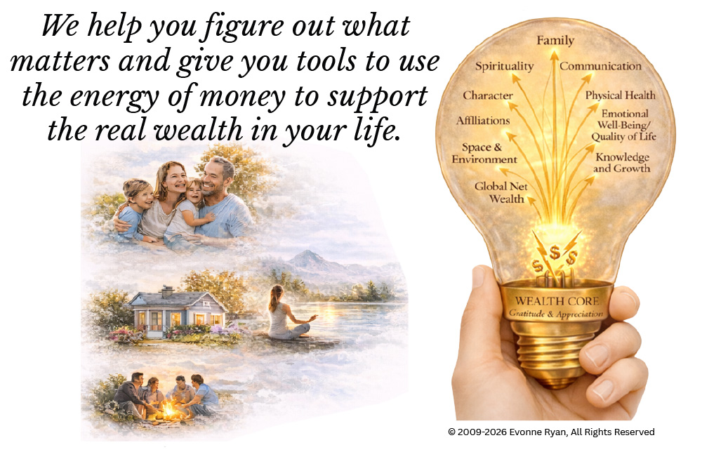 We help you figure out what matters and give you tools to use the energy of money to support the real wealth in your life.