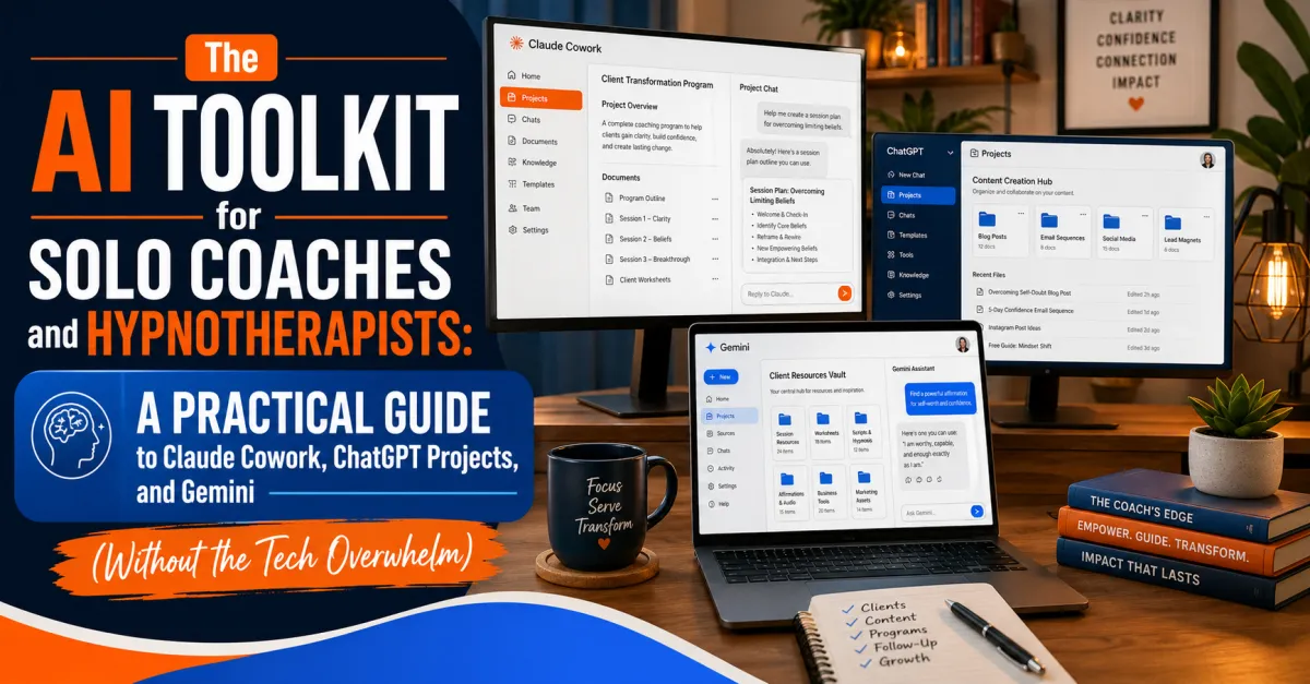 The AI Toolkit for Solo Coaches and Hypnotherapists: A Practical Guide to Claude Cowork, ChatGPT Projects, and Gemini (Without the Tech Overwhelm)