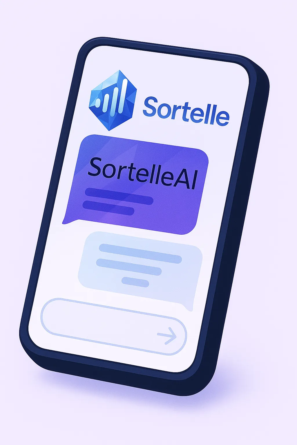 Polished device display showing VoxlyAI agent conversation snippet