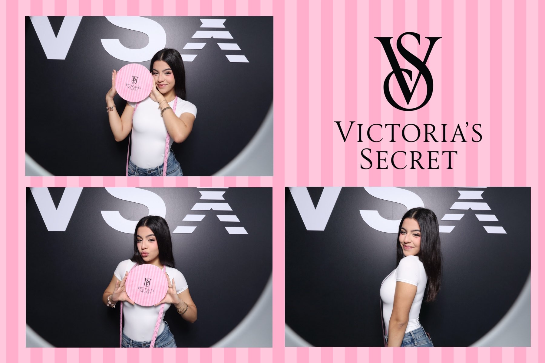 Bride and groom with friends in elegant attire, laughing and holding playful signs in a photo booth at a Miami wedding reception, romantic lighting, and floral backdrop.