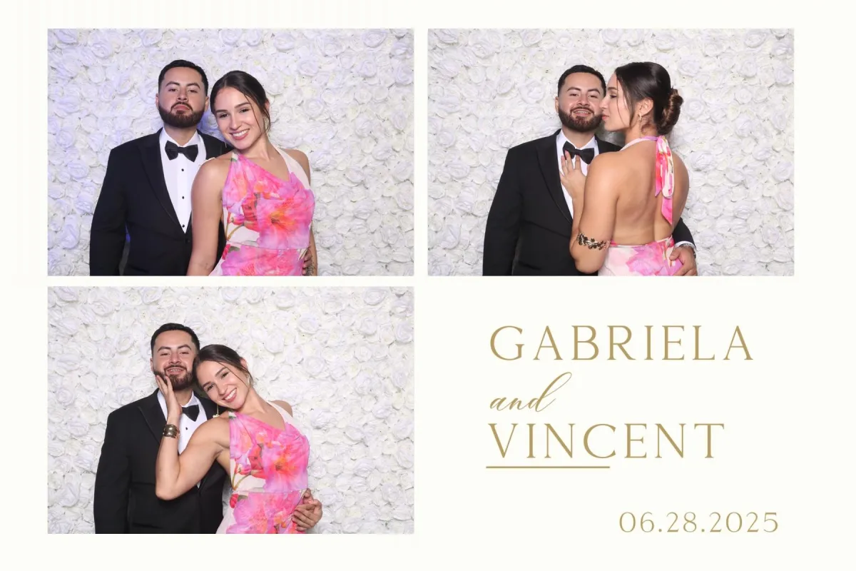 A bride and groom laughing joyfully in front of a lush floral backdrop, captured with crisp detail and soft, flattering lighting at a Miami wedding. The image radiates romance and celebration, with pastel colors and elegant attire highlighting the upscale event atmosphere.