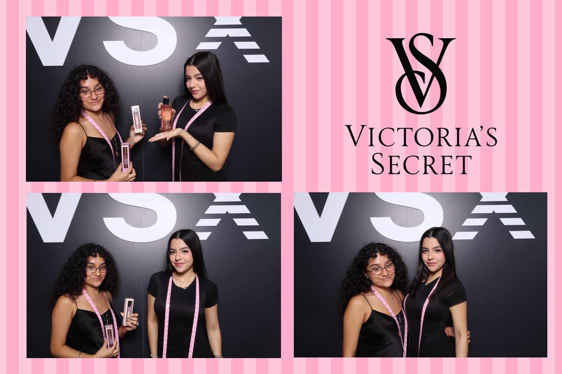 Bride and groom with friends in elegant attire, laughing and holding playful signs in a photo booth at a Miami wedding reception, romantic lighting, and floral backdrop.