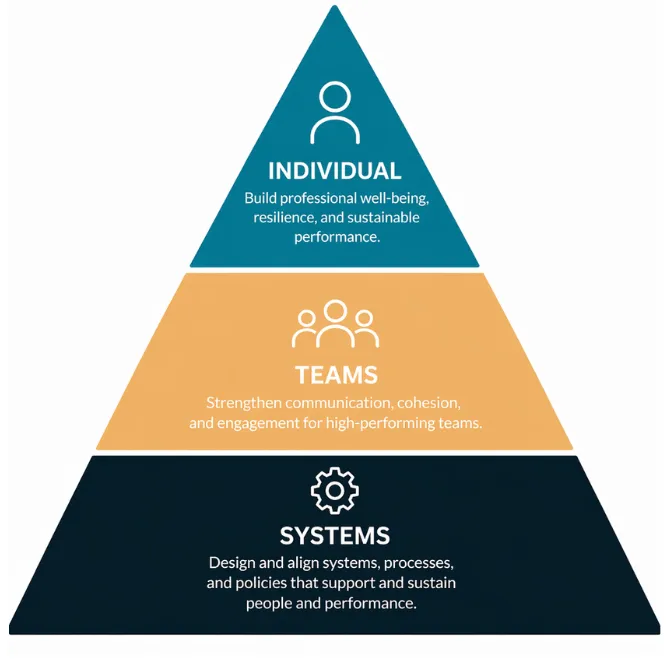 triangle diagram of systems, teams, and individuals
