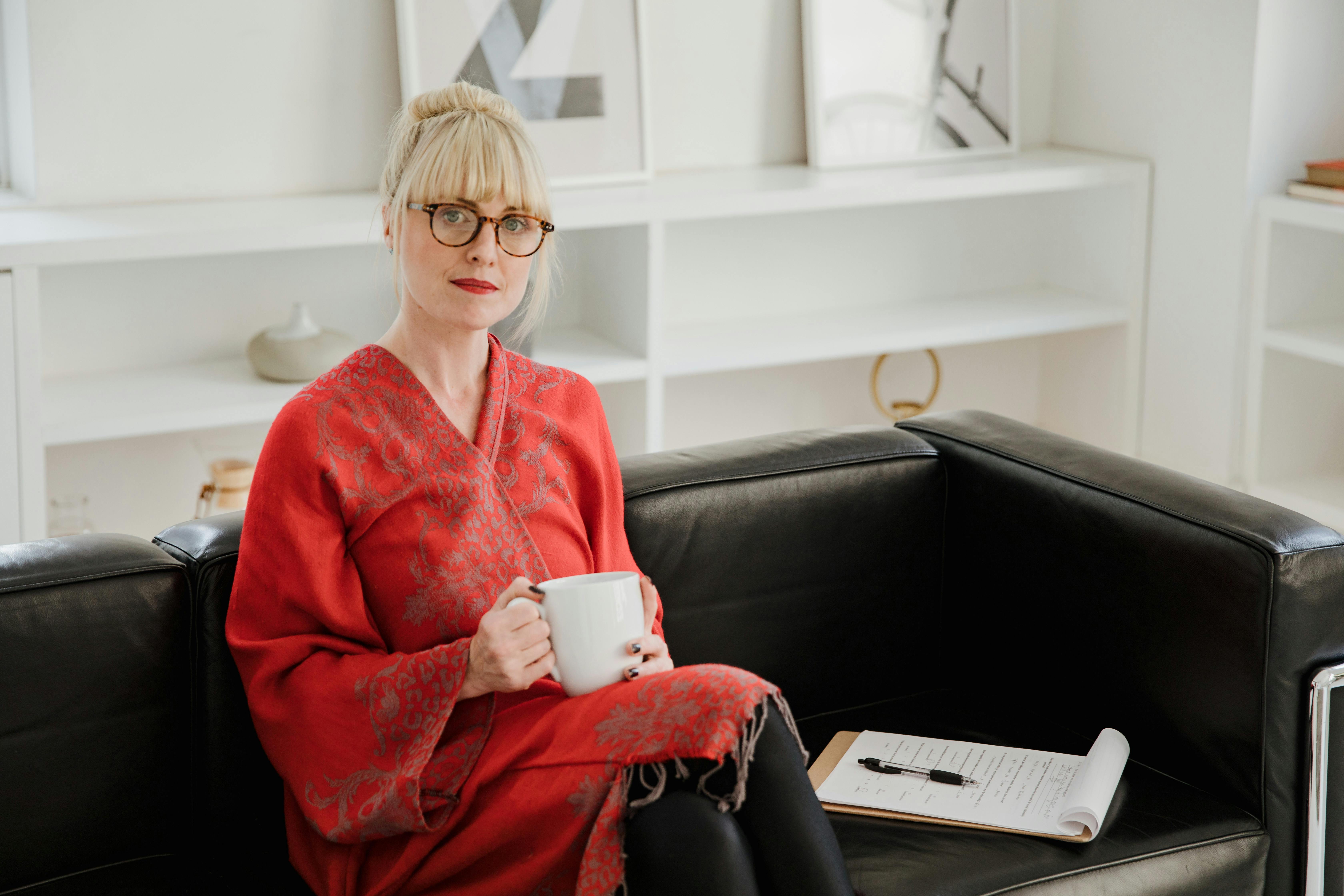 woman sitting calm on a couch
