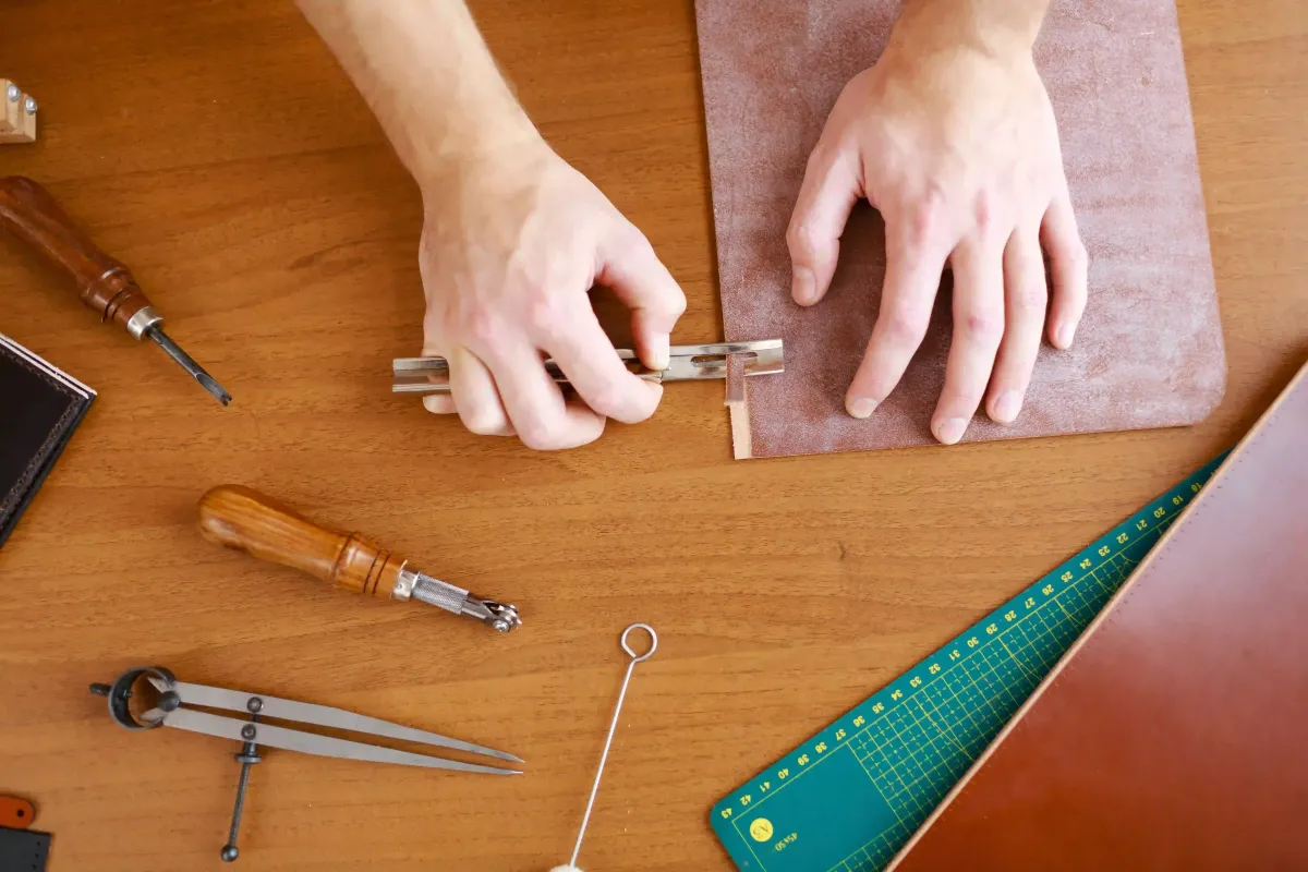 hand assembling leather