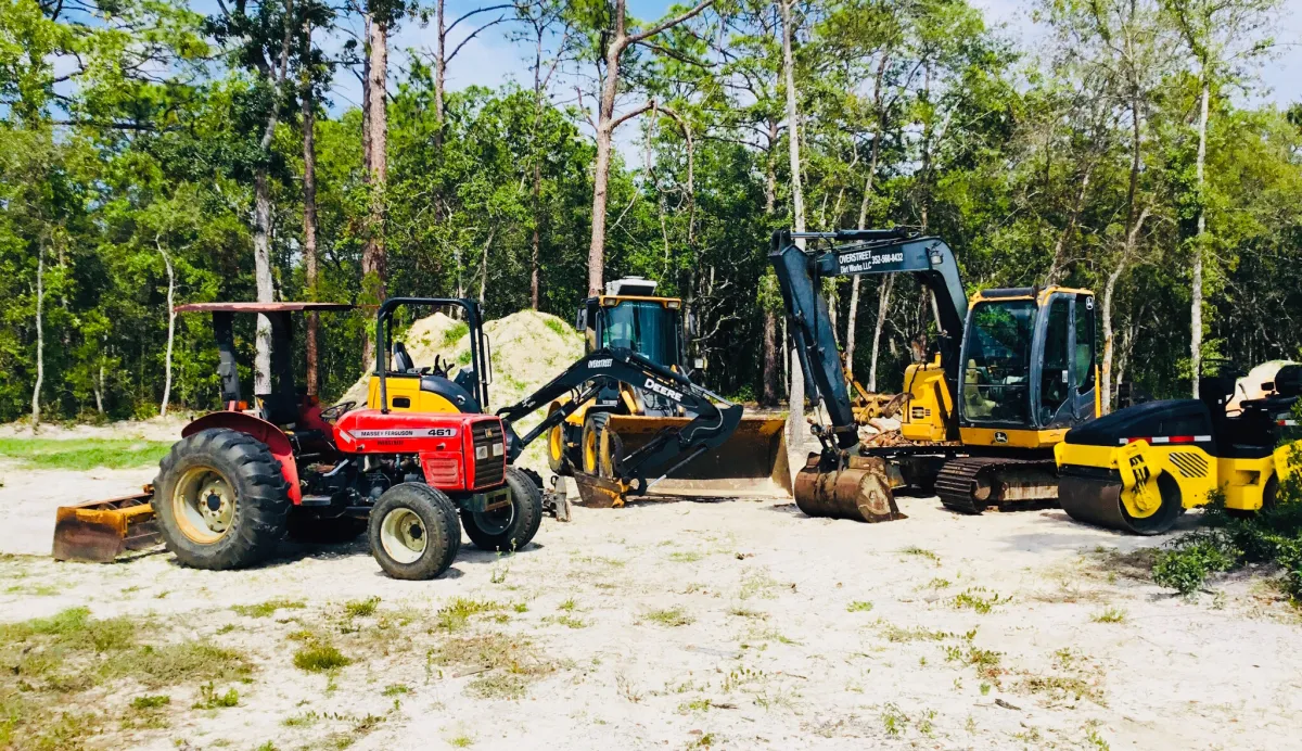 Image of equipment: tractors, backhoe, payloader, roller, mini ex