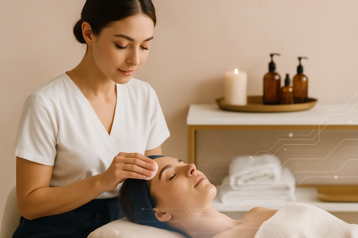 a woman is getting her make up done