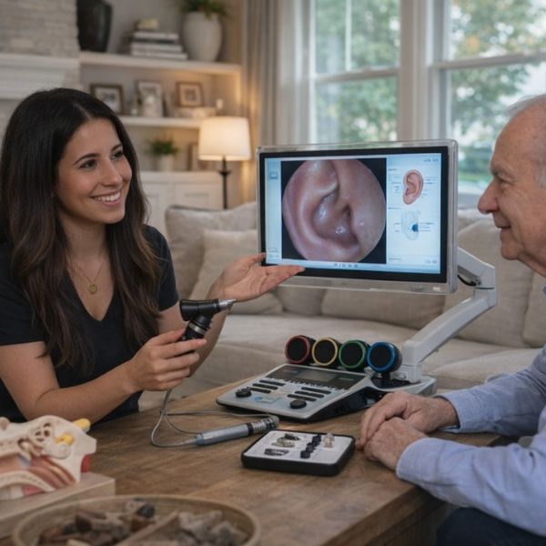 audiologist consulting with patient