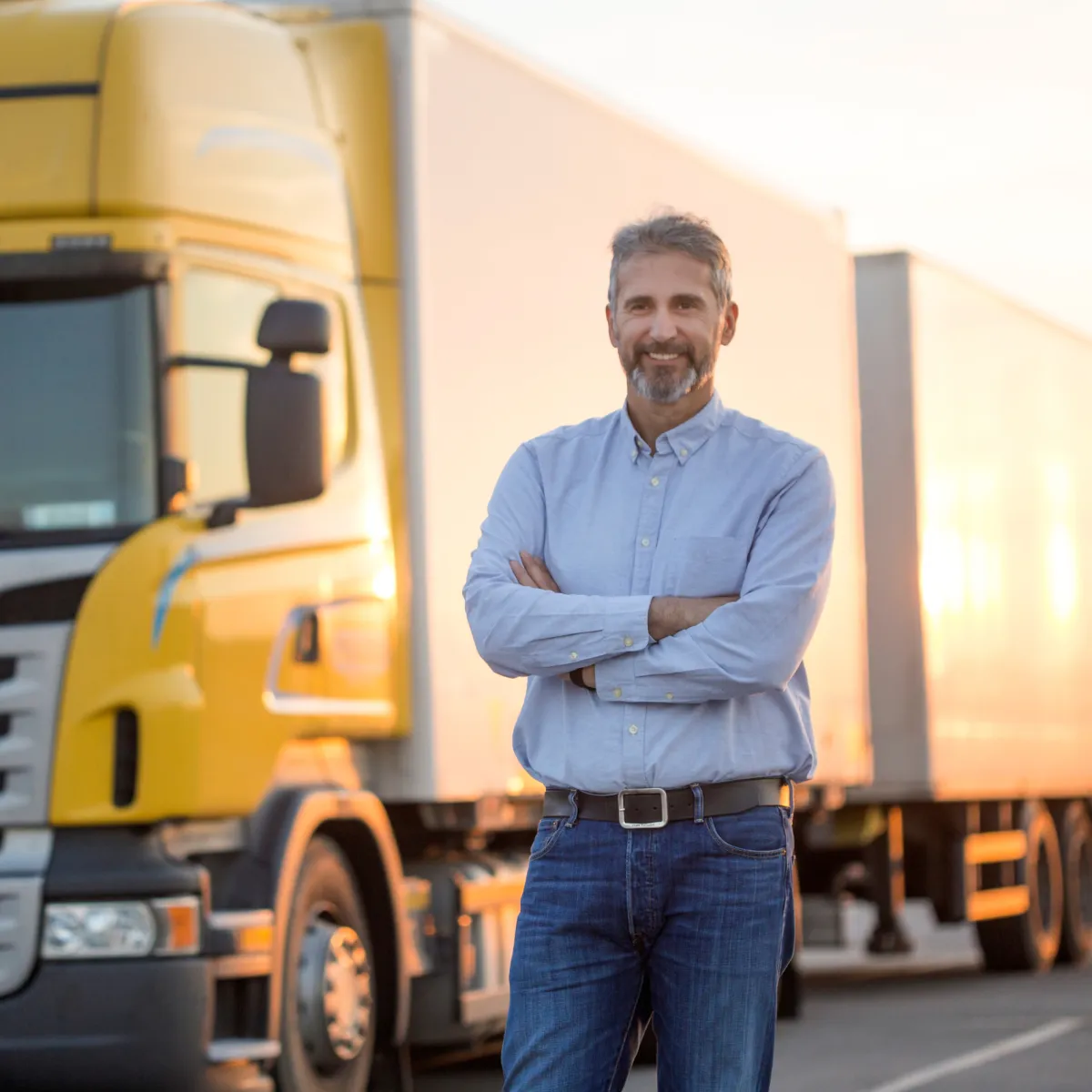 Truck driver standing next to his truck