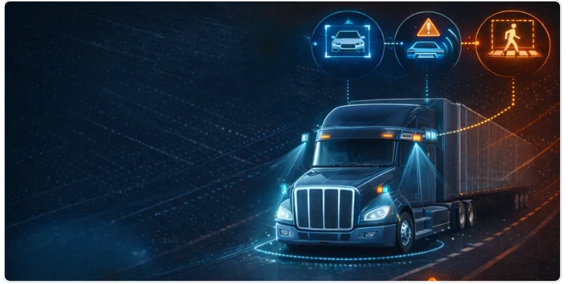 Modern mirrorless truck showing object detection