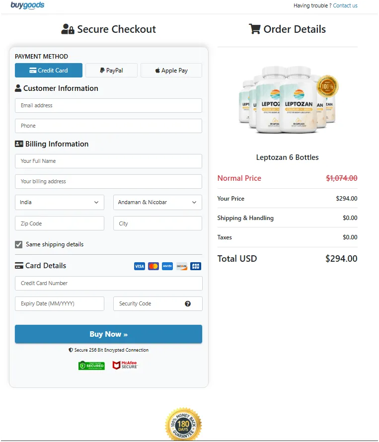 Lipozem-checkout-page