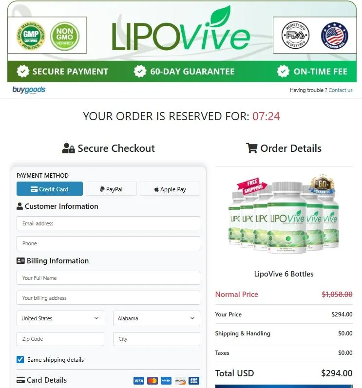 lipovive-checkout-page