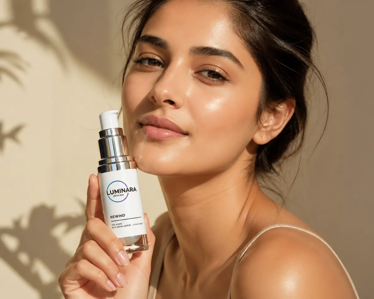 skincare concept diagram smooth skin texture hydration glow improvement Luminara Rewind working process