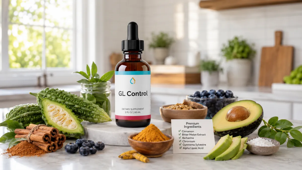 GL Control ingredients formula bottle with natural wellness ingredients
