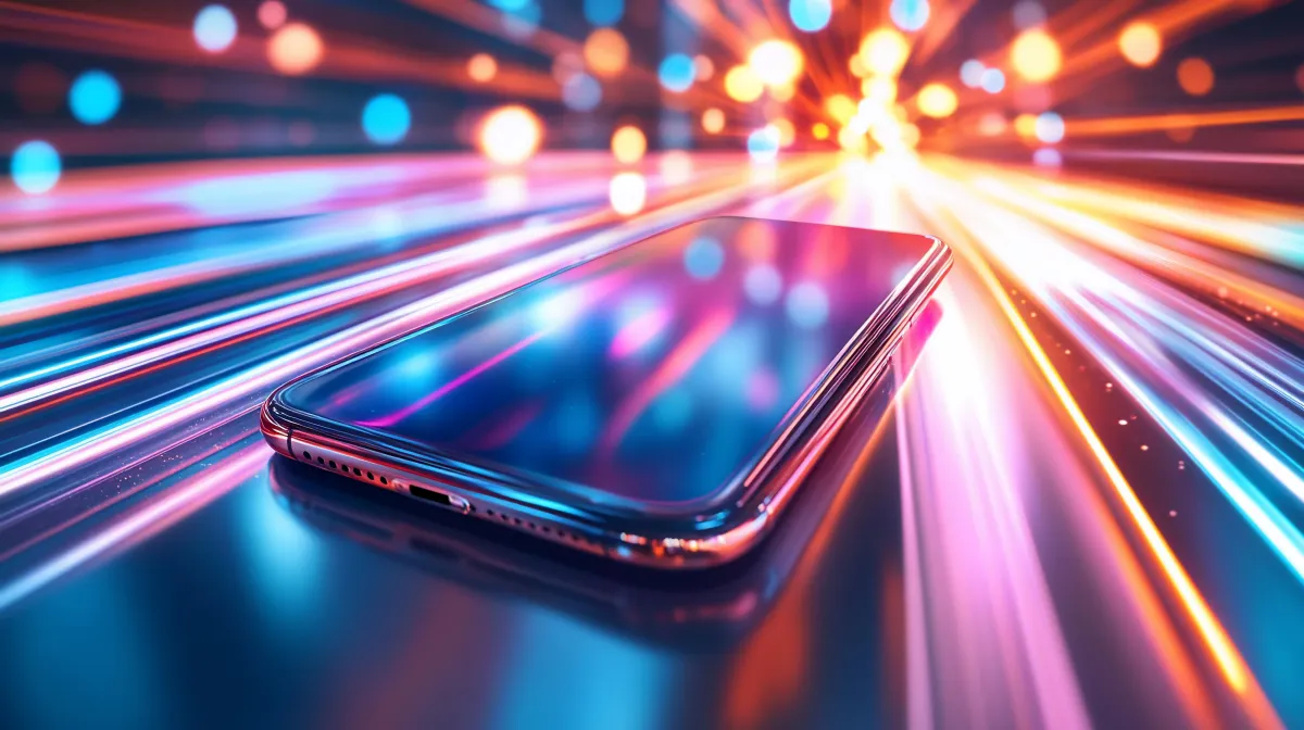 Image of a phone with a futuristic background