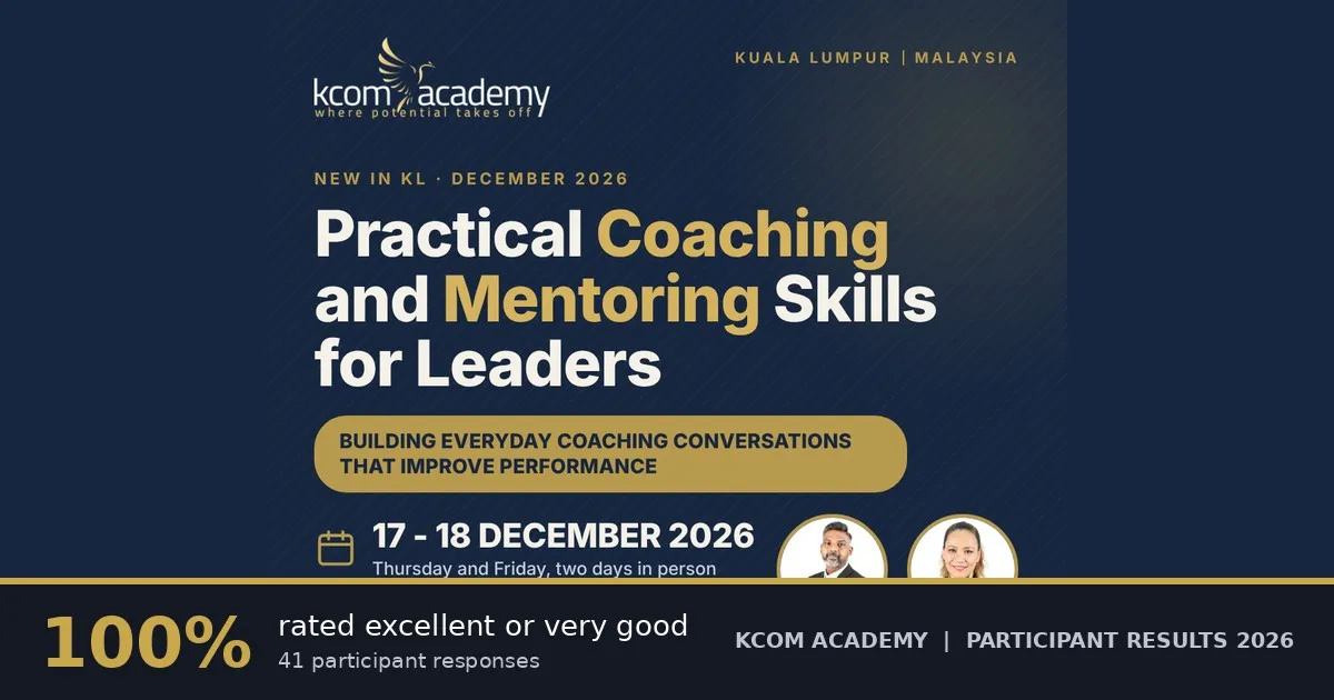 KCOM Academy programme poster with the headline result: 100% rated excellent or very good, from 41 participant responses