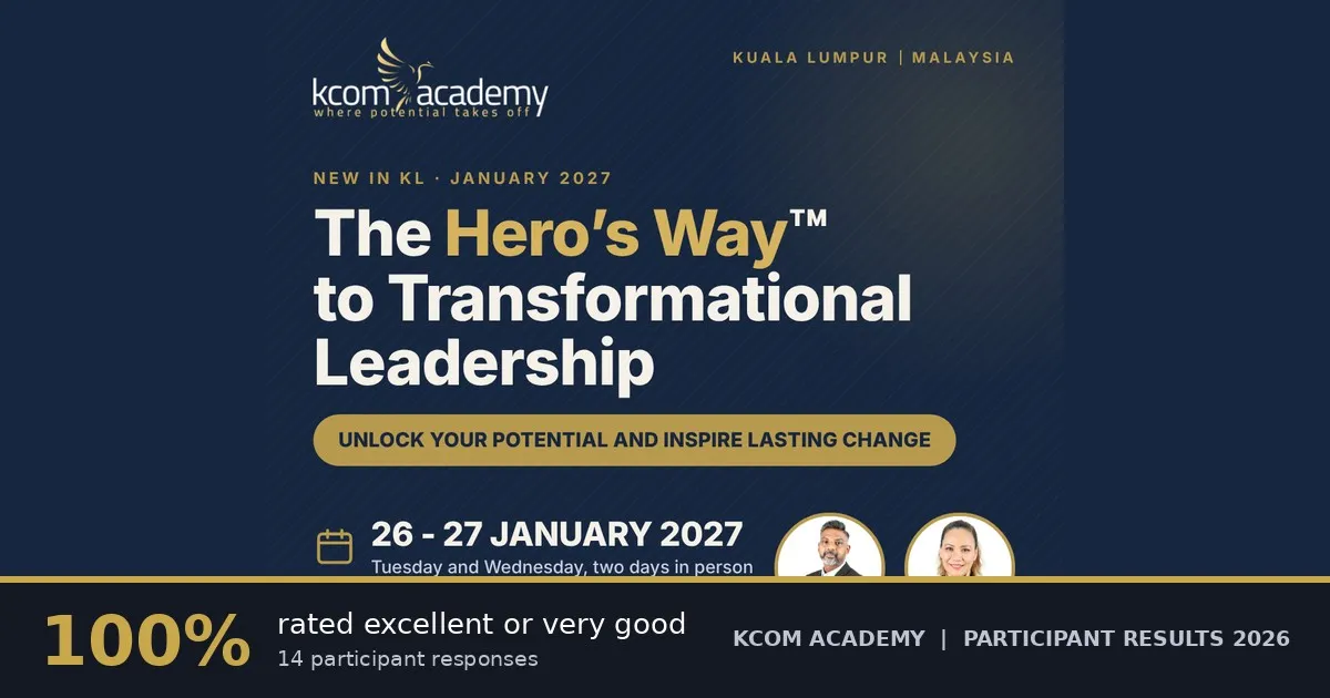KCOM Academy programme poster with the headline result: 100% rated excellent or very good, from 14 participant responses