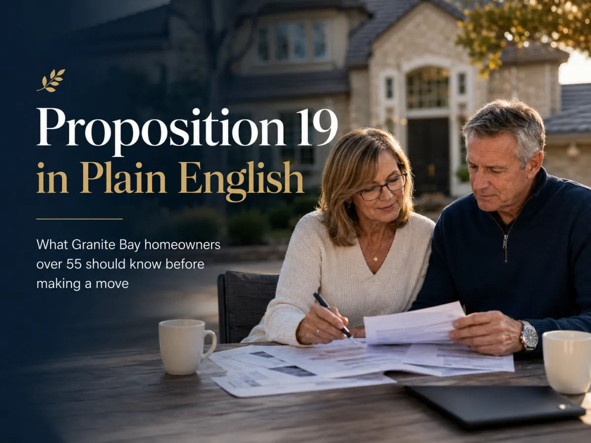 Proposition 19 guide for long-time Granite Bay homeowners over 55 considering selling and transferring their property tax base.
